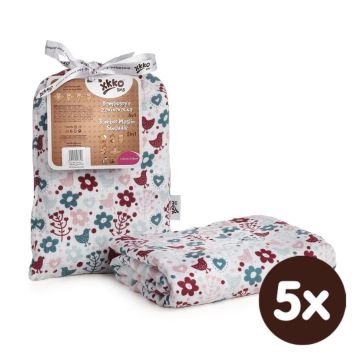 Bambusová zavinovačka XKKO BMB 120x120 - Flowers&Birds Girls 5x1ks VO bal.