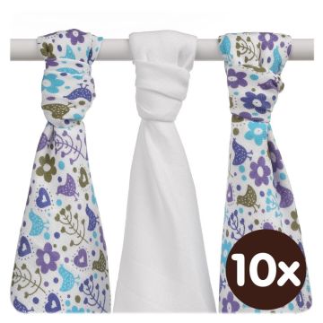 Bambusové pleny XKKO BMB 70x70 - Flowers&Birds Boys MIX 10x3ks VO bal.