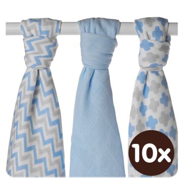 Bambusové pleny XKKO BMB 70x70 - Scandinavian Baby Blue MIX 10x3ks VO bal.