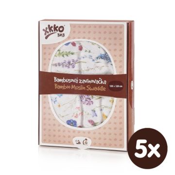 Bambusová zavinovačka XKKO BMB 120x120 Digi - Blue Wild Flowers 5x1ks VO bal.