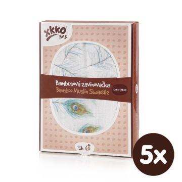 Bambusová zavinovačka XKKO BMB 120x120 Digi - Peacock Feathers 5x1ks VO bal.