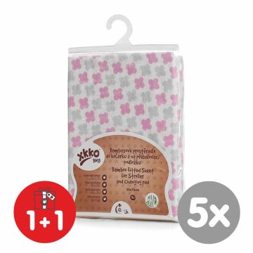 Bambusové prostěradlo s gumou XKKO BMB 120x60 - Baby Pink Cross 5x1ks (VO bal.)