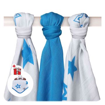 Bambusové pleny XKKO BMB Cyan Stars MIX 70x70cm - 3ks                               