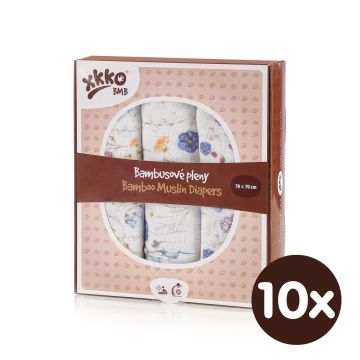 Bambusové pleny XKKO BMB 70x70 Digi - Blue Wildflower MIX 10x3ks VO bal.