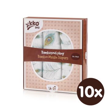 Bambusové pleny XKKO BMB 70x70 Digi - Peacock Feathers MIX 10x3ks VO bal.