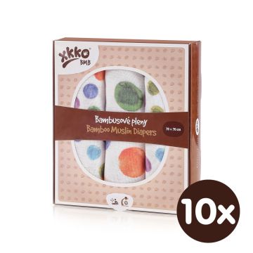 Bambusové pleny XKKO BMB 70x70 Digi - Watercolour Polka Dots MIX 10x3ks VO bal.