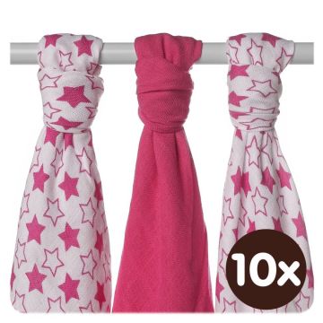 Bambusové pleny XKKO BMB 70x70 - Little Stars Magenta MIX 10x3ks VO bal.