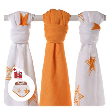 Bambusové pleny XKKO BMB Orange Stars MIX 70x70cm - 3ks                               