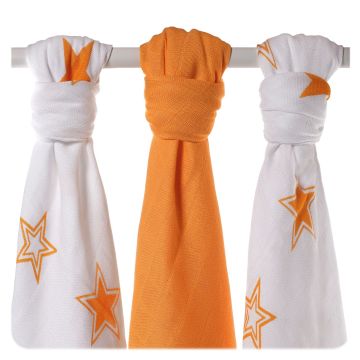 Bambusové pleny XKKO BMB Orange Stars MIX 70x70cm - 3ks                               