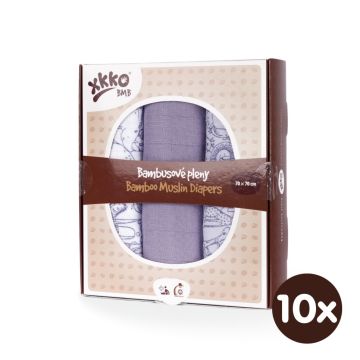 Bambusové pleny XKKO BMB 70x70 Safari - Lavender Aura MIX 10x3ks VO bal.