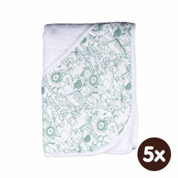 Bambusová froté osuška s kapucí XKKO BMB 90x90 - Safari W/Granite Green 5x1ks (VO bal.)