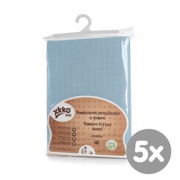 Bambusové prostěradlo s gumou XKKO BMB 120x60 - Baby Blue 5x1ks (VO bal.)