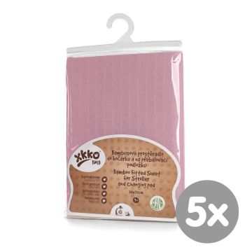 Bambusové prostěradlo s gumou XKKO BMB 50x70 - Baby Pink 5x1ks (VO bal.)