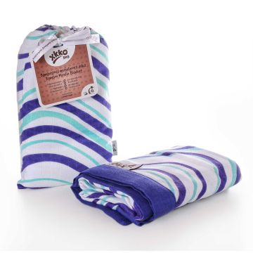 Bambusová mušelínová deka XKKO BMB Ocean Blue Waves 100x100cm 