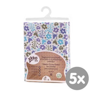 Bambusové prostěradlo s gumou XKKO BMB 120x60 - Flowers&Birds For Boys 5x1ks (VO bal.)