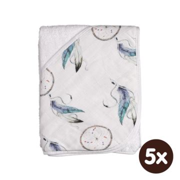 Bambusová froté osuška s kapucí XKKO BMB 90x90 - Dream Catcher 5x1ks (VO bal.)