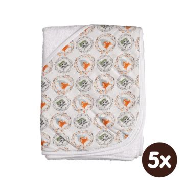 Bambusová froté osuška s kapucí XKKO BMB 90x90 - Fox&Raccoon 5x1ks (VO bal.)