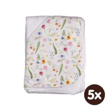 Bambusová froté osuška s kapucí XKKO BMB 90x90 - Summer Meadow 5x1ks (VO bal.)