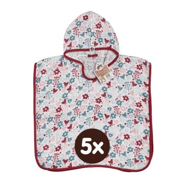 Bambusové mušelínové pončo XKKO BMB - Flowers&Birds Girls 5x1ks (VO bal.)
