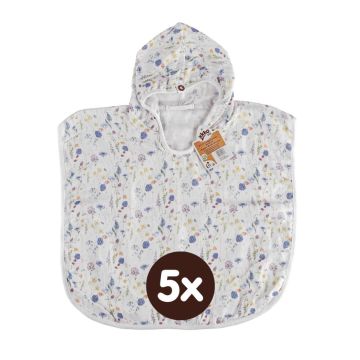 Bambusové mušelínové pončo XKKO BMB Digi - Blue Wildflowers Vel.2 5x1ks (VO bal.)