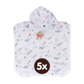 Bambusové mušelínové pončo XKKO BMB Digi - Sky Whale 5x1ks (VO bal.)