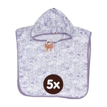 Bambusové mušelínové pončo XKKO BMB Safari - W/Lavender Aura 5x1ks (VO bal.)
