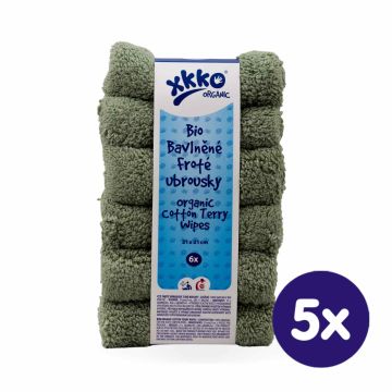 BIO bavlněné froté ubrousky XKKO Organic 21x21- Granite Green 5x6ks (VO bal.) 