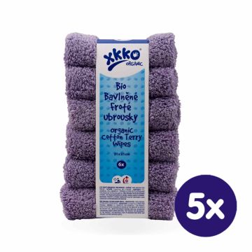 BIO bavlněné froté ubrousky XKKO Organic 21x21- Lavender Aura 5x6ks (VO bal.) 