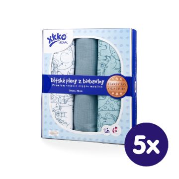 Dětské pleny z biobavlny XKKO Organic 70x70 Staré časy - Safari Mountain Spring MIX 5x3ks (VO bal.)