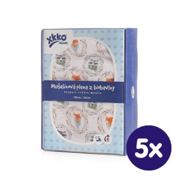 Biobavlněná plena XKKO Organic 120x120 - Fox&Raccoon 5x1ks (VO bal.)