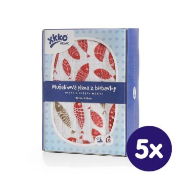 Biobavlněná plena XKKO Organic 120x120 - Golden Fish 5x1ks (VO bal.)