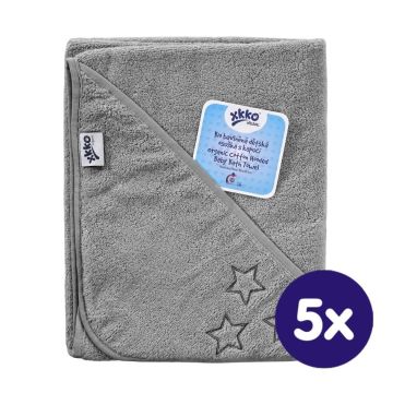 BIO bavlněná froté osuška s kapucí XKKO Organic 90x90 - Silver Stars 5x1ks (VO bal.)