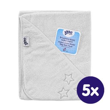 BIO bavlněná froté osuška s kapucí XKKO Organic 90x90 - White Stars 5x1ks (VO bal.)