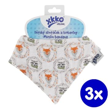 Dětský slintáček XKKO Organic - Fox&Raccoon 3x1ks VO bal.