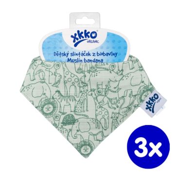 Dětský slintáček XKKO Organic Staré časy - Safari Granite Green 3x1ks VO bal.