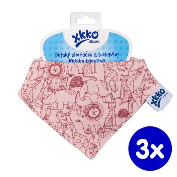 Dětský slintáček XKKO Organic Staré časy - Safari Mesa Rose 3x1ks VO bal.