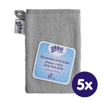 BIO bavlněná froté žínka XKKO Organic - Silver 5x1ks (VO bal.)