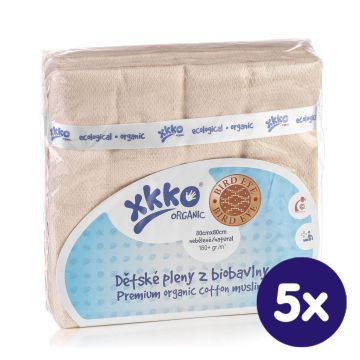 Pleny z biobavlny XKKO Organic 80x80 - Bird Eye Natural 5x5ks (VO bal.)