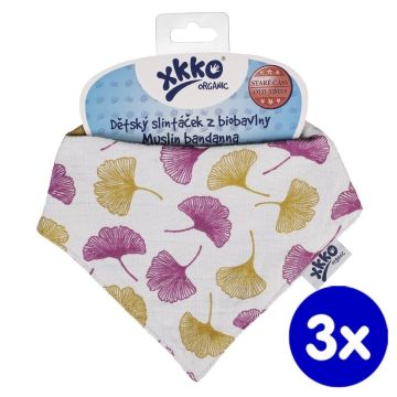 Dětský slintáček XKKO Organic Staré časy - Ginkgo 3x1ks VO bal.