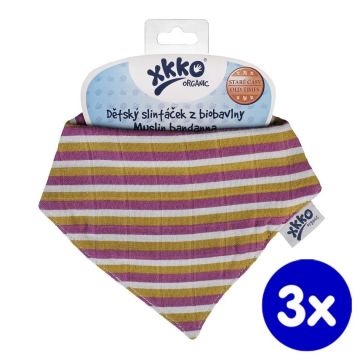 Dětský slintáček XKKO Organic Staré časy - Violet Stripes 3x1ks VO bal.