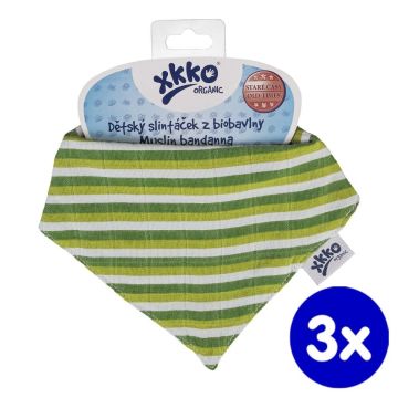 Dětský slintáček XKKO Organic Staré časy - Green Stripes 3x1ks VO bal.