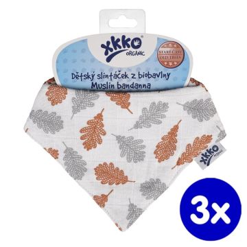 Dětský slintáček XKKO Organic Staré časy - Dub 3x1ks VO bal.