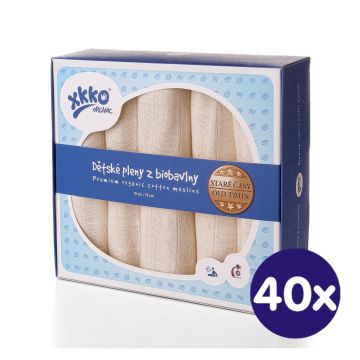Dětské pleny z biobavlny XKKO Organic 70x70cm - Staré časy Natural 40x5ks VO bal.