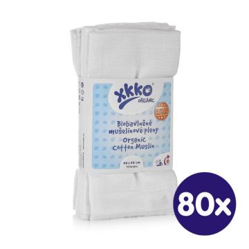 Dětské pleny z biobavlny XKKO Organic 40x40 Staré časy - Bílé 80x10ks VO bal.