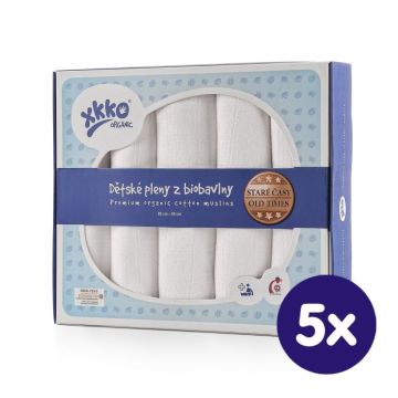 Dětské pleny z biobavlny XKKO Organic 80x80 - Staré časy Bílé 5x5ks VO bal.