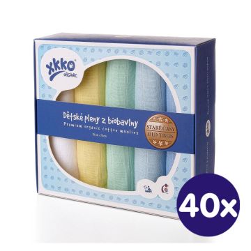 Dětské pleny z biobavlny XKKO Organic 70x70cm - Staré časy Pastels for Boys 40x5ks VO bal.