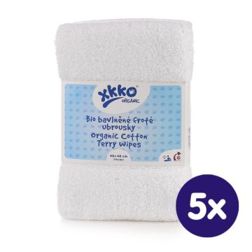 BIO bavlněné froté ubrousky XKKO Organic 40x40 - White 5x2ks (VO bal.) 