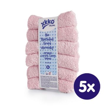 BIO bavlněné froté ubrousky XKKO Organic 21x21- Baby Pink 5x6ks (VO bal.) 