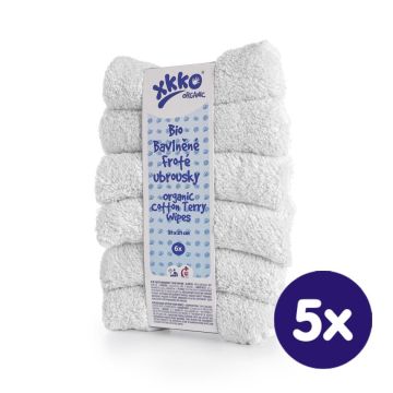 BIO bavlněné froté ubrousky XKKO Organic 21x21- Bílé 5x6ks (VO bal.) 