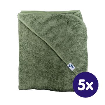 BIO bavlněná froté osuška s kapucí XKKO Organic 90x90 - Granite Green 5x1ks (VO bal.)